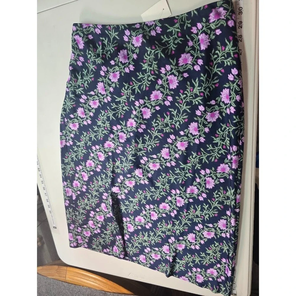 J Crew Floral Midi Skirt Women's Medium Navy Purple Print